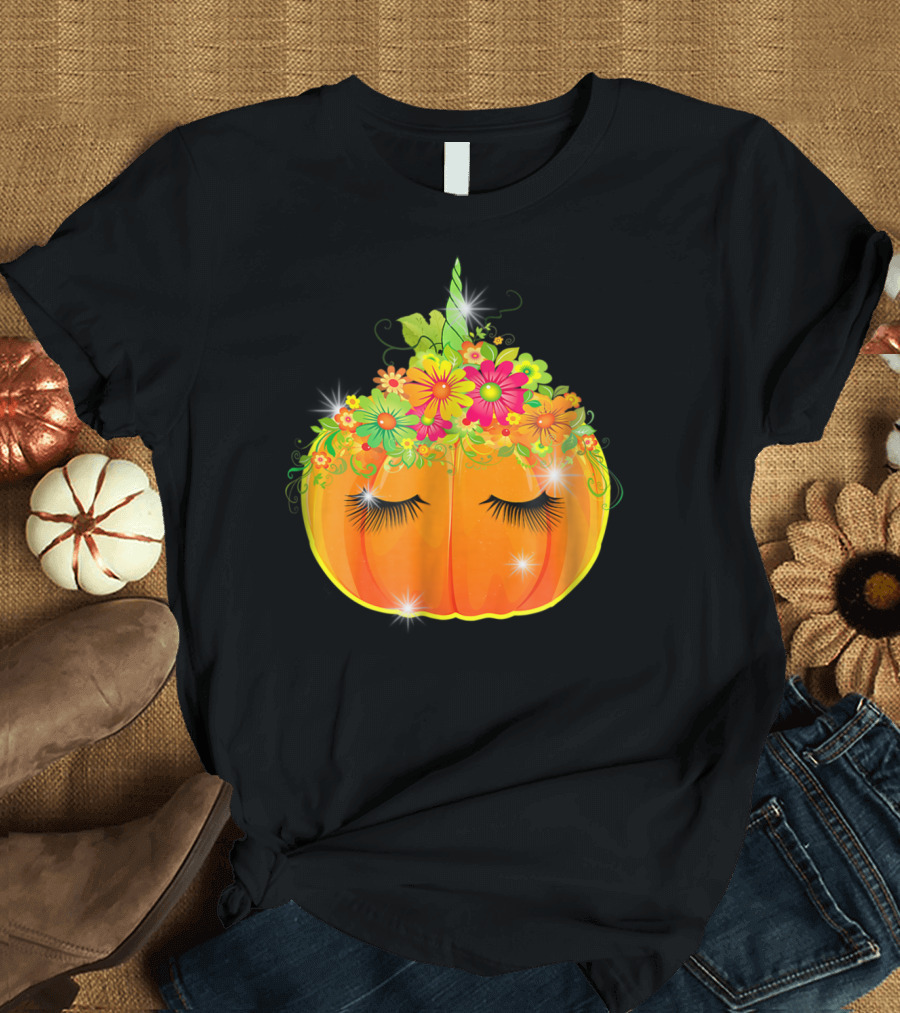 Pumpkin Unicorn Floral Fantasy Pumpcincorn T-Shirt