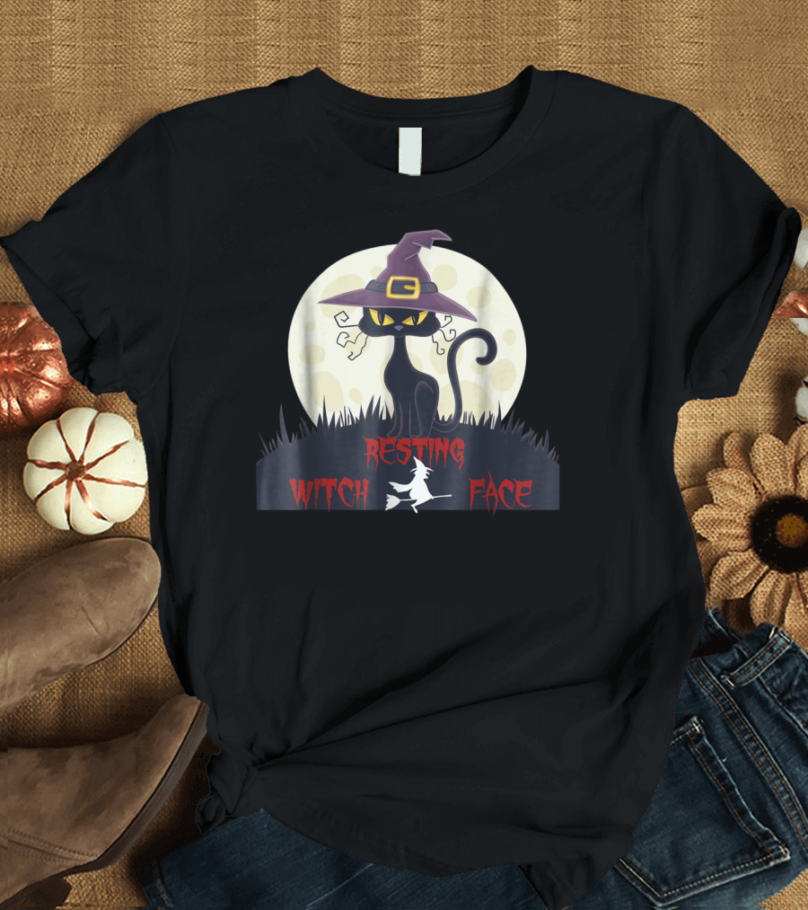 Resting Witch Face Black Cat Moon Hat T-Shirt