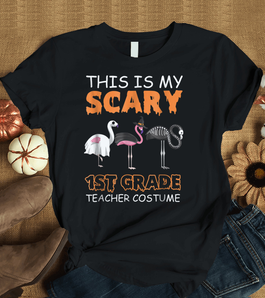 This Is My Scary 1st Grade Teacher Costume Flamingoween T-Shirt