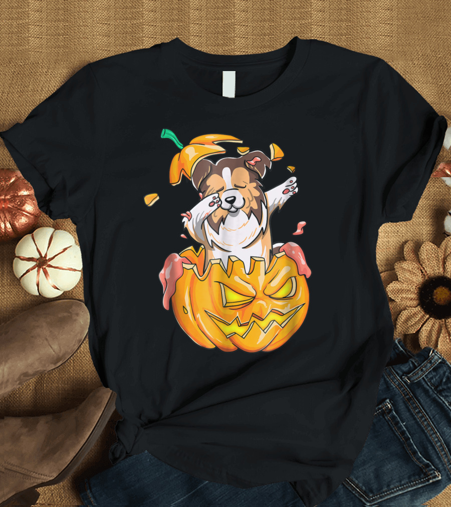 Sheltie Dabbing Halloween Funny Pumpkin Jack-O'-Lantern Dab T-Shirt