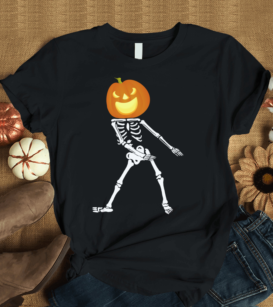 Skeleton Floss Dance Halloween Pumpkin Head Skeleton T-Shirt