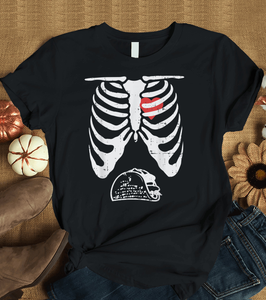 Skeleton Pregnancy Taco Mexican Baby Shower Heart Ribcage T-Shirt