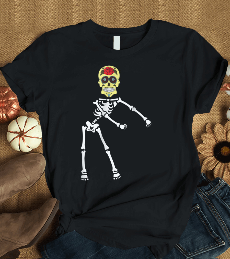 Skeleton Sugar Skull Halloween Dia De Los Dancing Skeleton T-Shirt