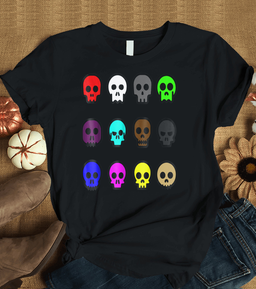 Colorful Comic Skull Collection I Love T-Shirt