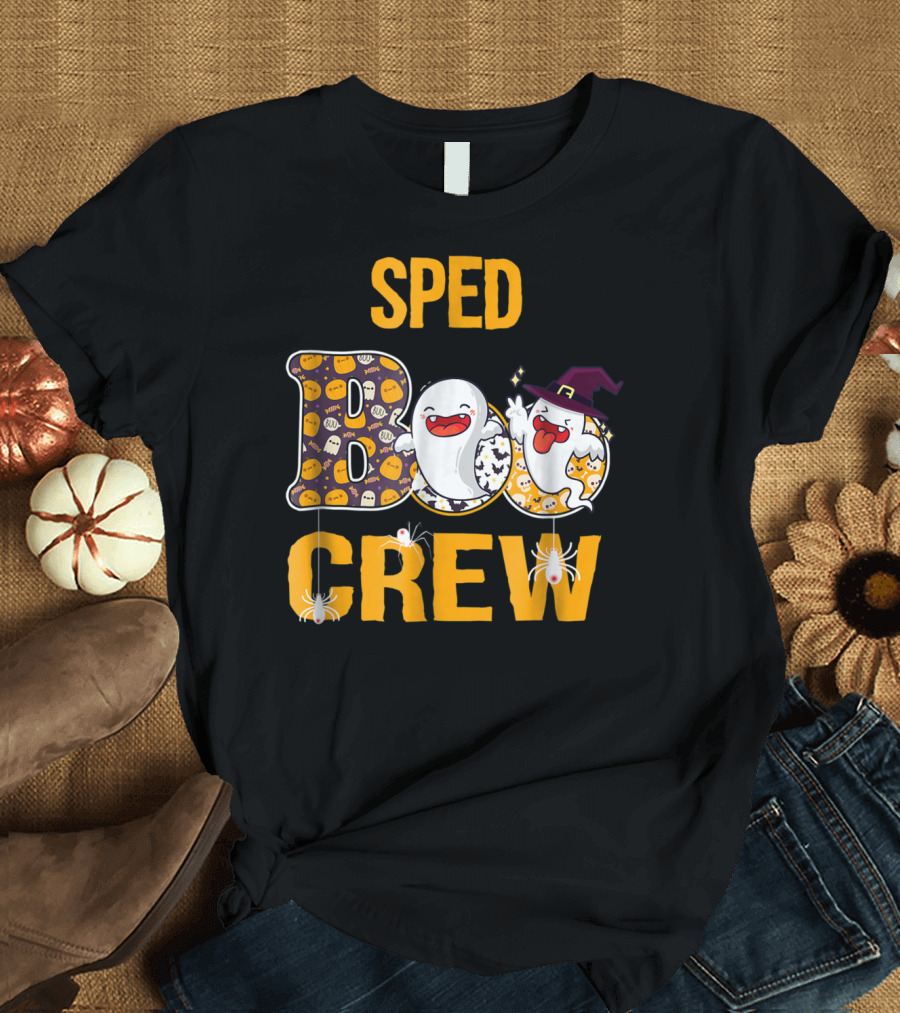 Sped Boo Crew Teacher Ghosts and Spiders Halloween T-Shirt