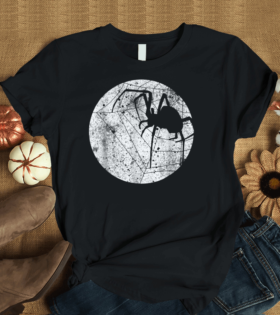 Spider Web in Moon with Black Silhouette of Spider T-Shirt