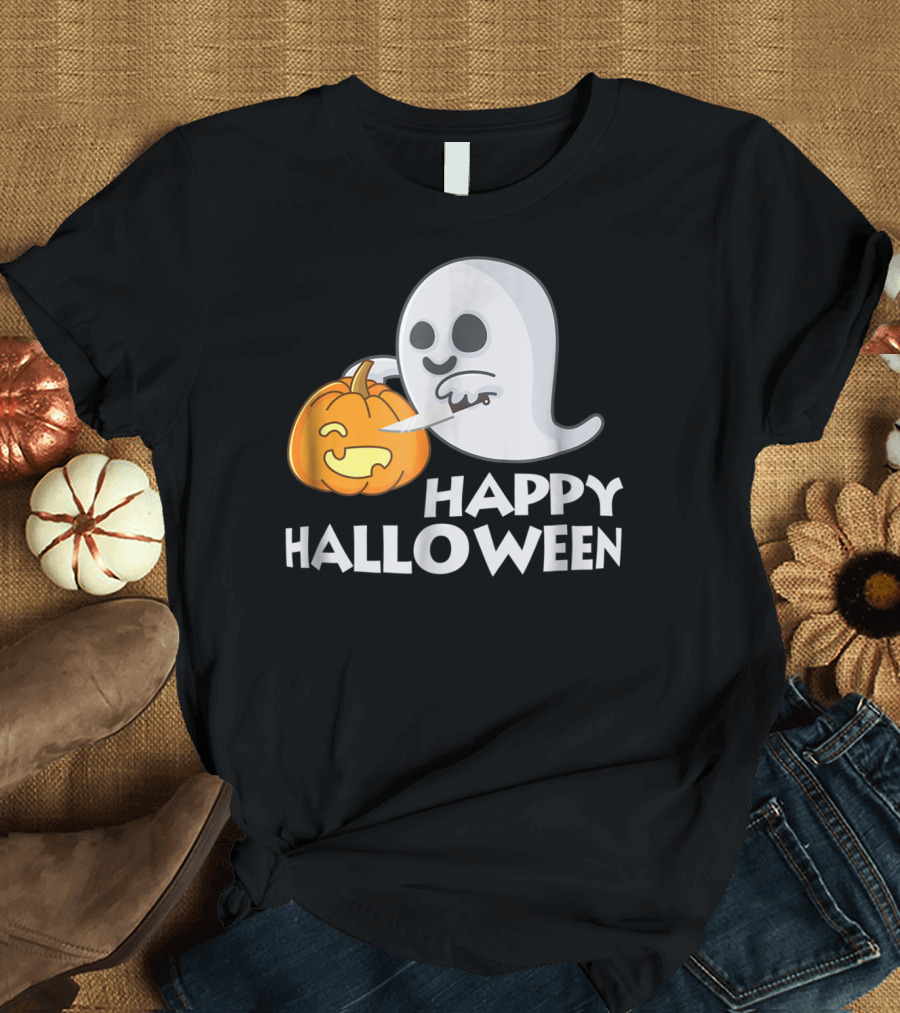 Happy Halloween Ghost and Carved Pumpkin Duo T-Shirt