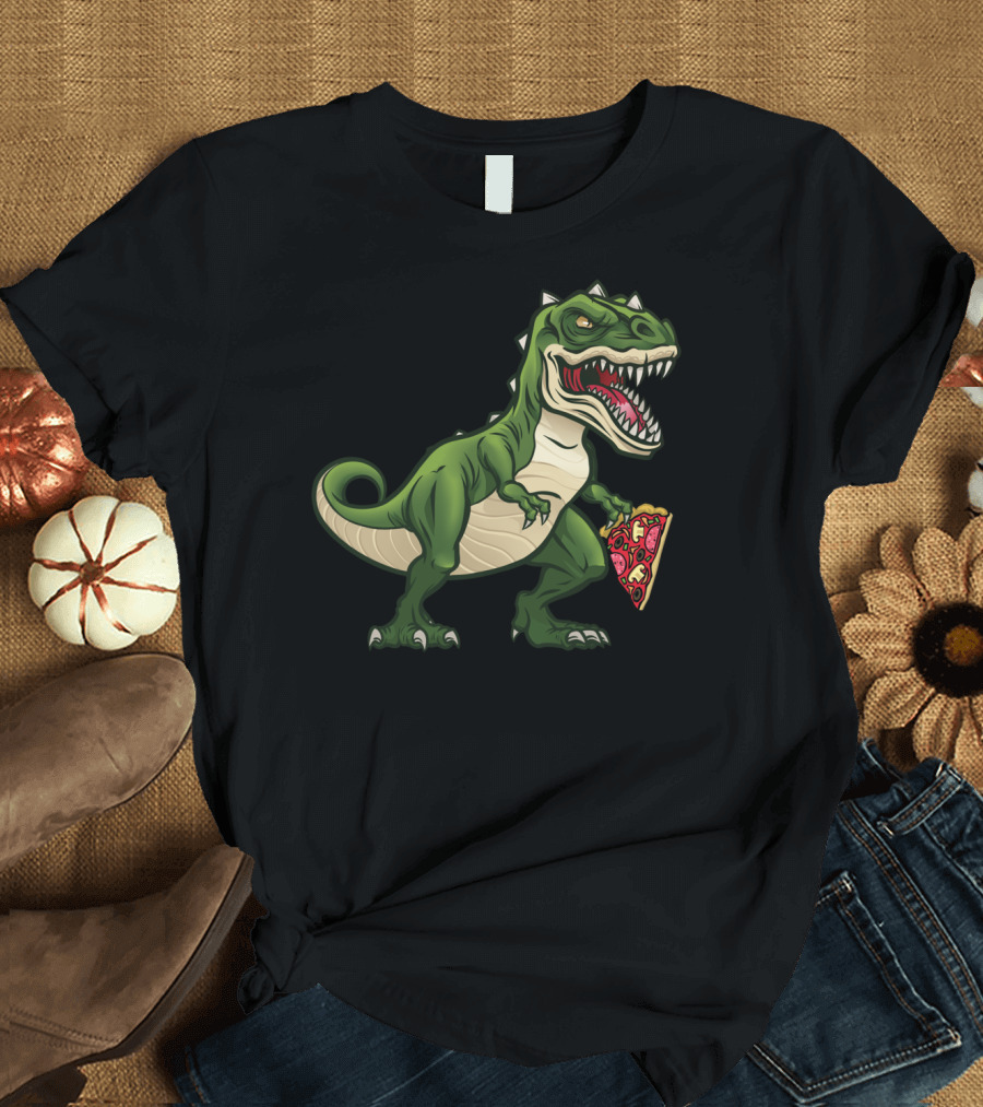 Trick Or Treat T Rex Dinosaur With Pizza Halloween T-Shirt