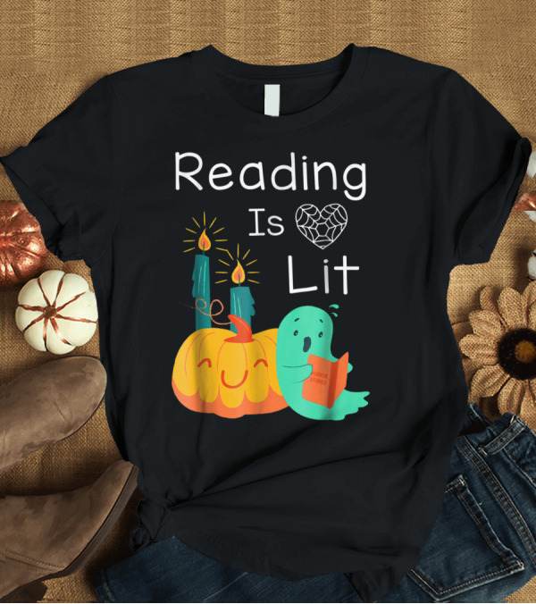 T-Shirt: Teacher Librarian Halloween Costume Reading Is Lit Horror Stories T-Shirt Teacher Librarian Halloween Costume Reading Is Lit Horror Stories T-Shirt