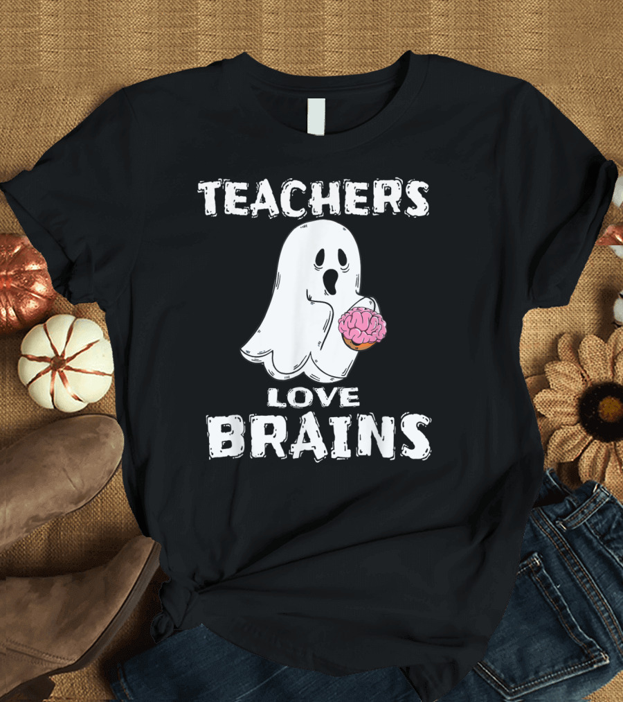 Teachers Love Brains Ghost Holding Brain T-Shirt