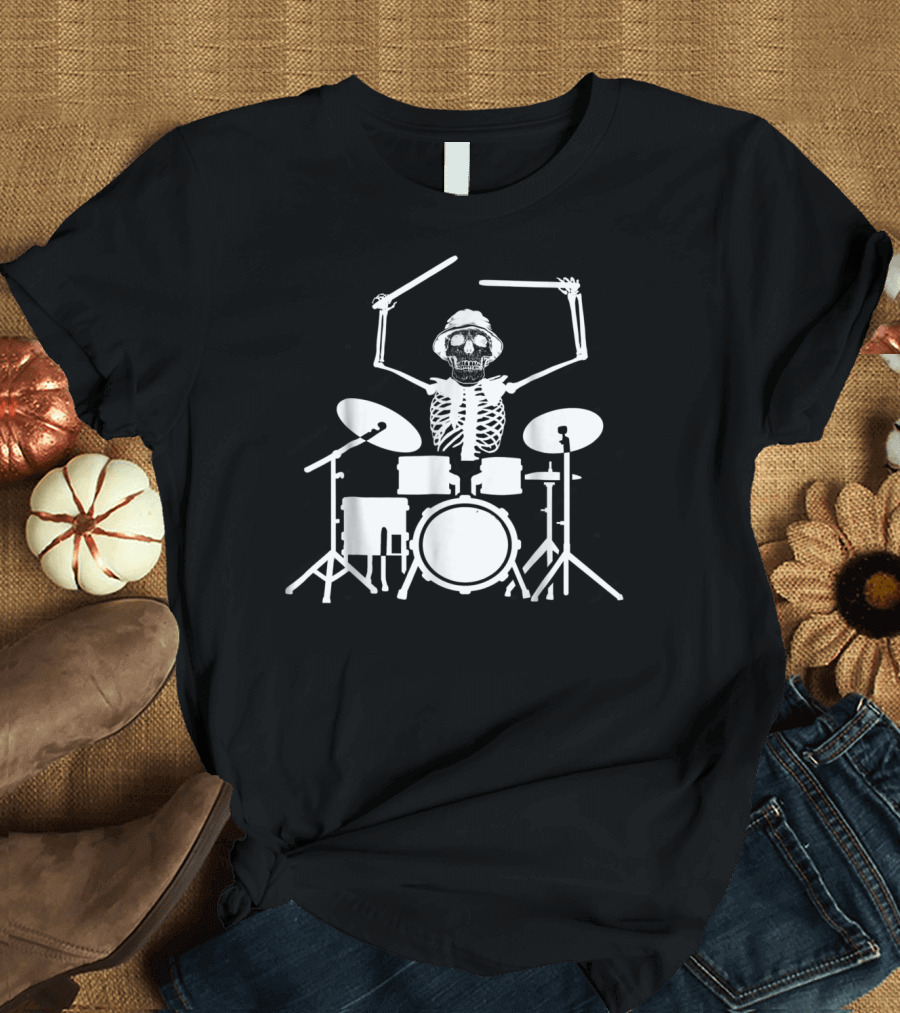 The Drummer Skull Skeleton Playing Drum Set T-Shirt