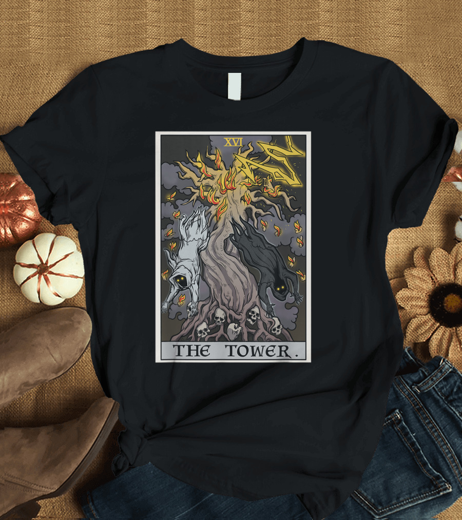 XVI The Tower Tarot Card Halloween Tree Of Life T-Shirt