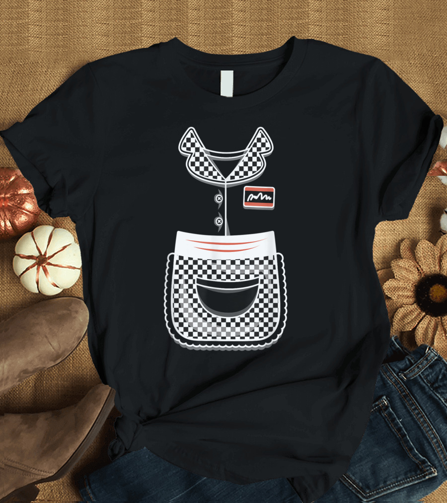Waitress Costume Cute Checkerboard Halloween Food Server T-Shirt
