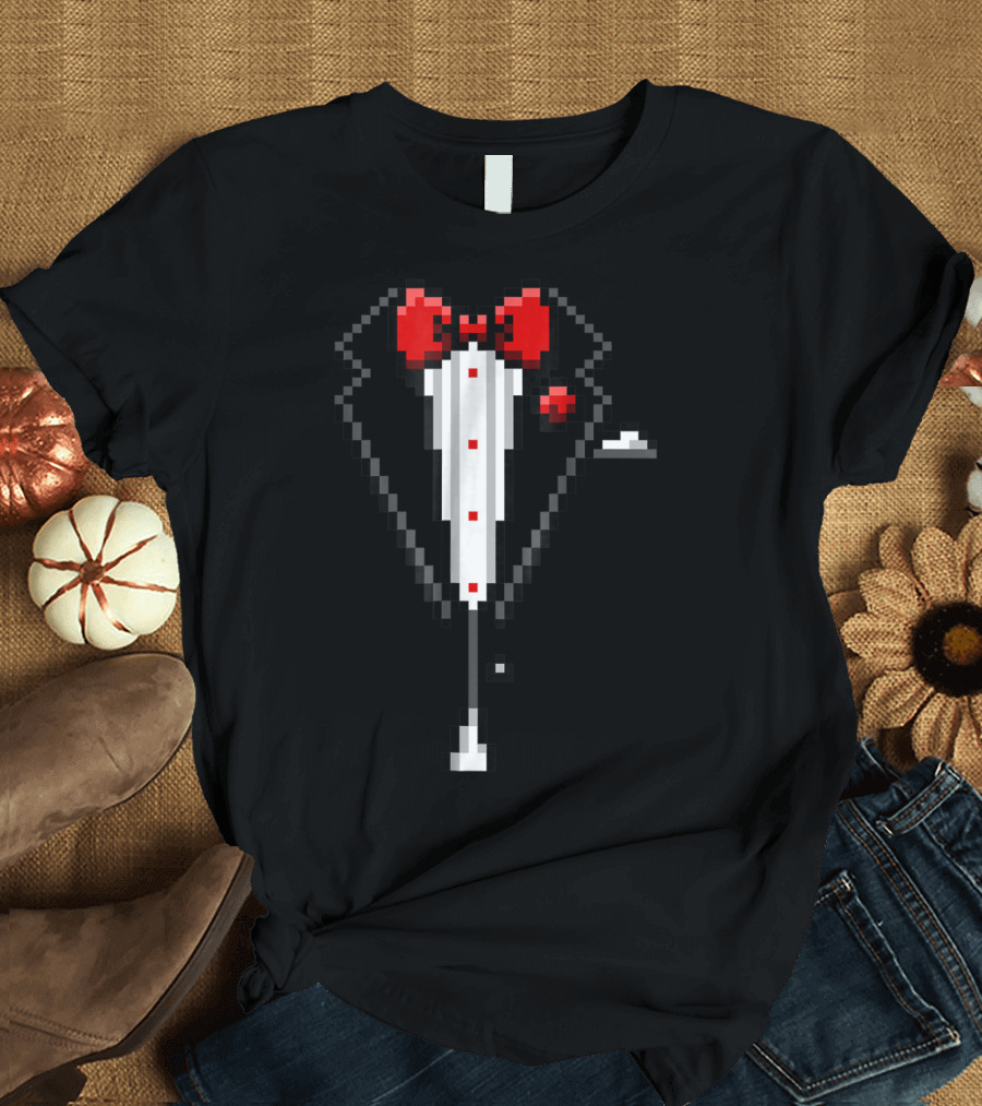 Pixelated Red Bow Tie Tuxedo T-Shirt