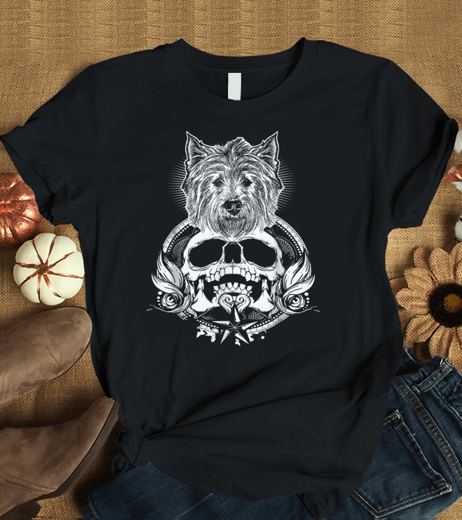 Westie Skull Dog with Ornate Skull and Star T-Shirt
