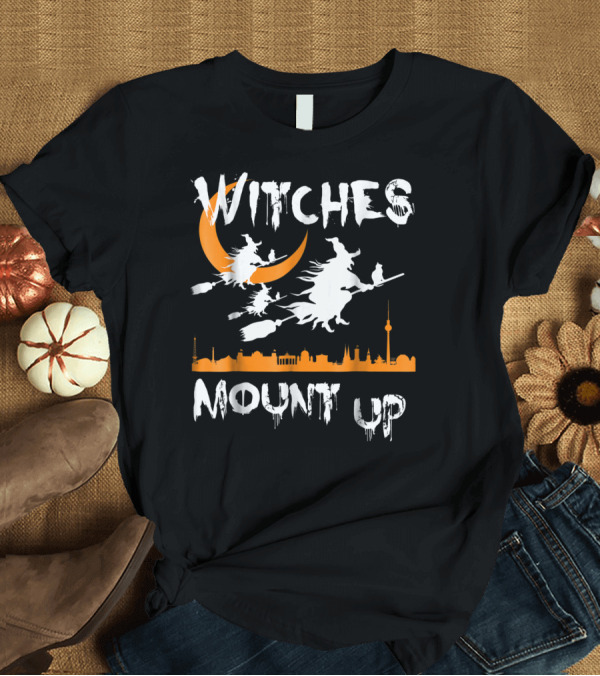 T-Shirt: Witches Mount Up Flying Over City Skyline with Crescent Moon T-Shirt Witches Mount Up Flying Over City Skyline with Crescent Moon T-Shirt