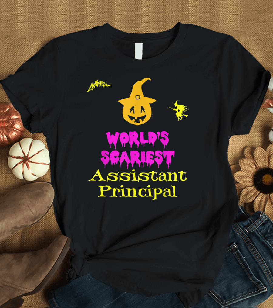 World's Scariest Assistant Principal Pumpkin Bat Witch T-Shirt