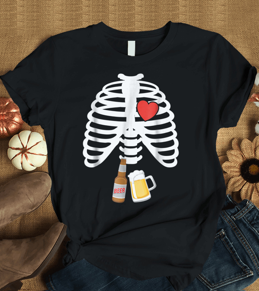 Xray Skeleton Rib Cage Heart Beer Bottle and Mug T-Shirt