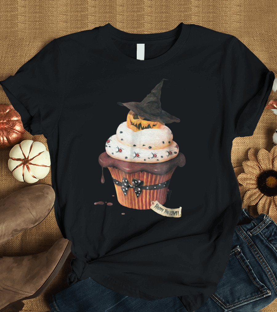 Yummy Halloween Cupcake Pumpkin Happy Halloween Scary Witch Hat T-Shirt