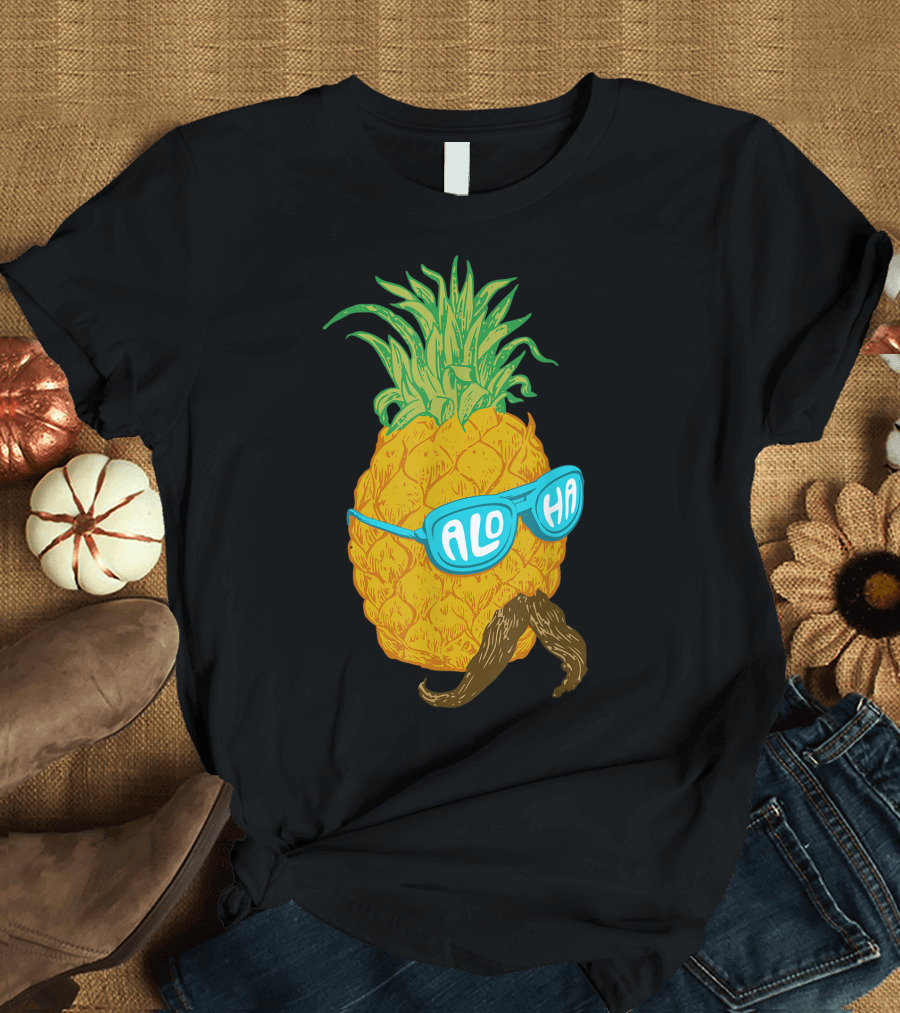 Aloha Pineapple Sunglasses Moustache Beach Fruit T-Shirt