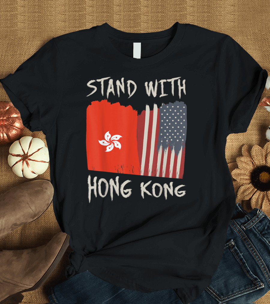 Stand With Hong Kong American Flag Support T-Shirt