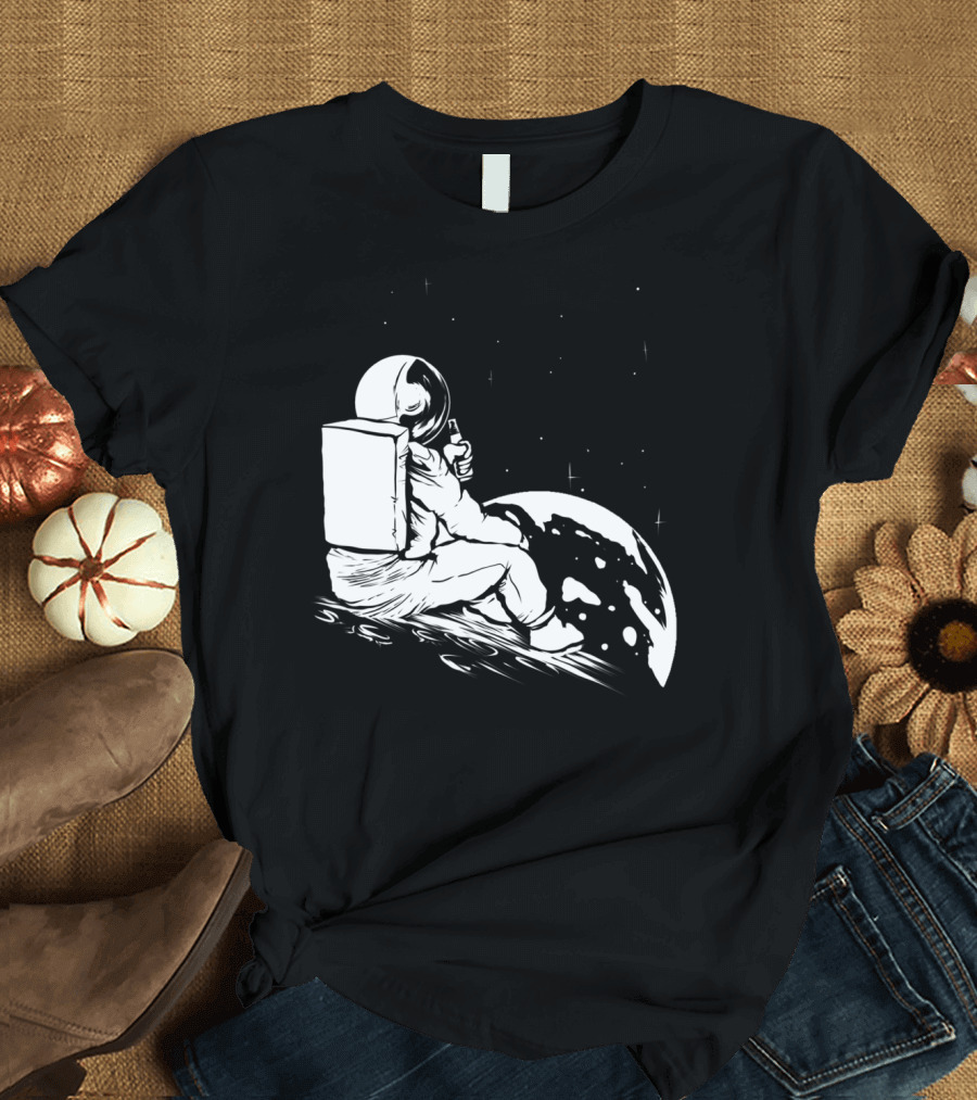 Astronaut Spaceman Drinking Beer on Cosmic Moon T-Shirt