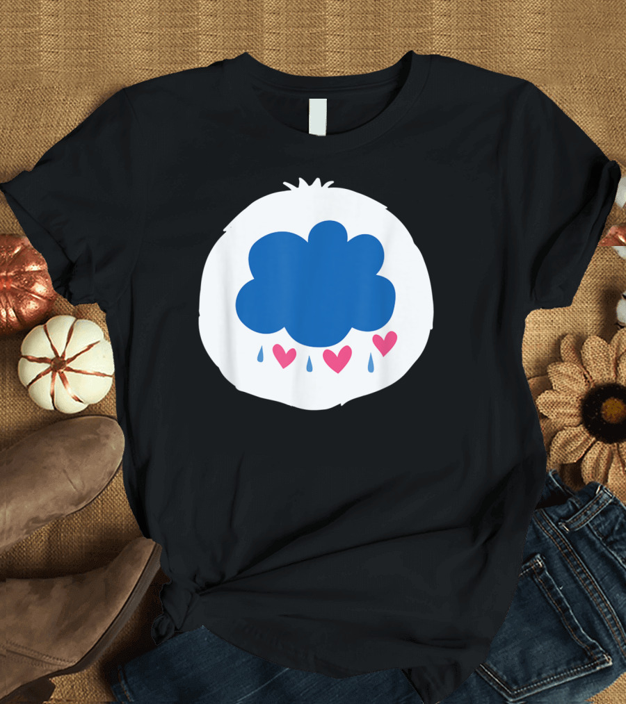 Bear Costume Funny Grumpy For Bear Blue Cloud with Hearts and Raindrops T-Shirt