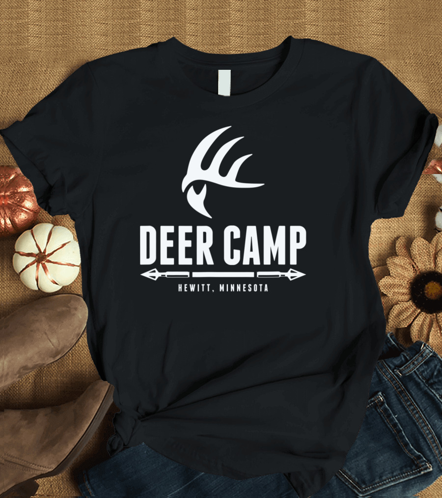 DEER CAMP Hewitt, Minnesota Antler Arrow T-Shirt
