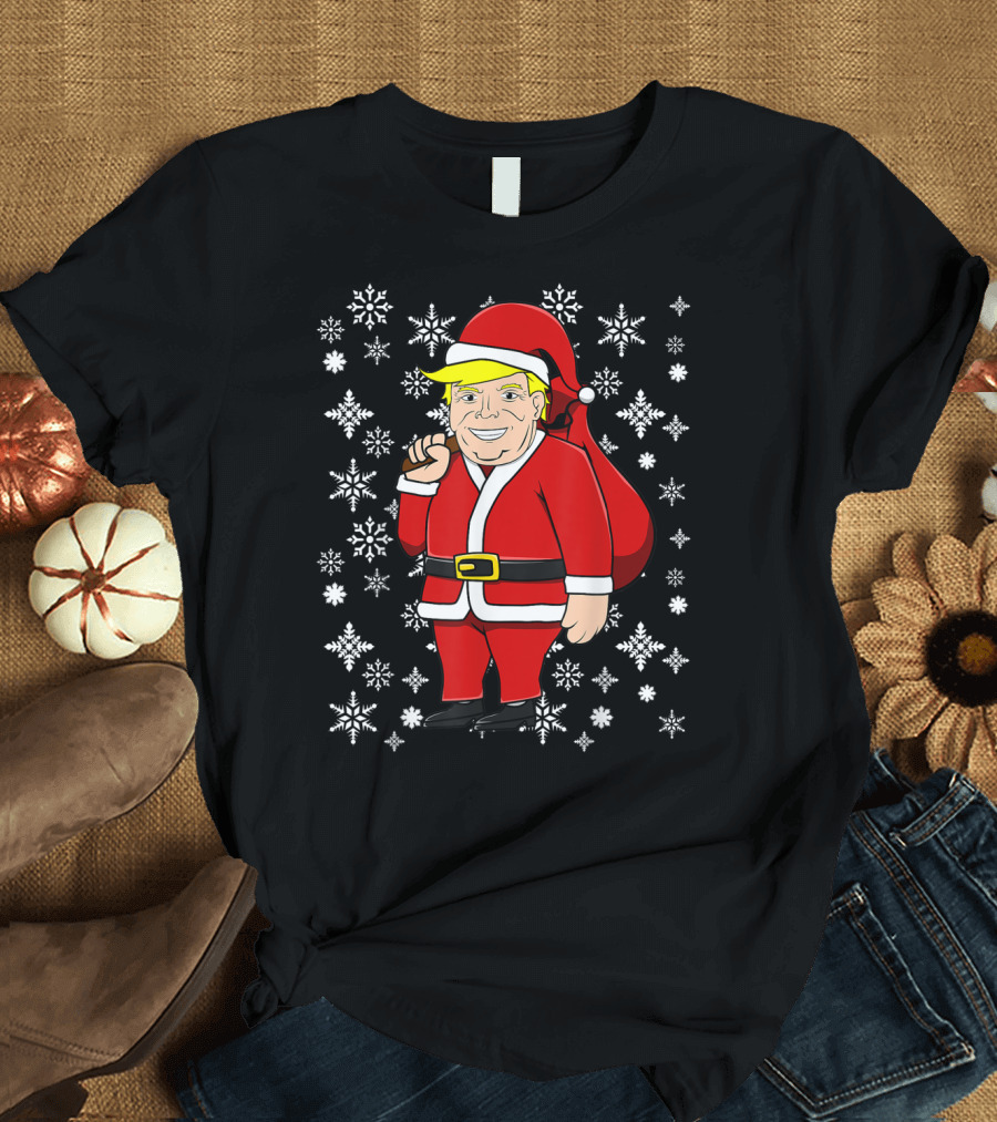 Santa Claus Trump Christmas Patriotic USA Snowflakes T-Shirt