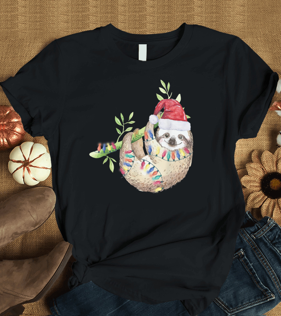 Santa Sloth Holiday Lights Christmas Sloth Lover T-Shirt