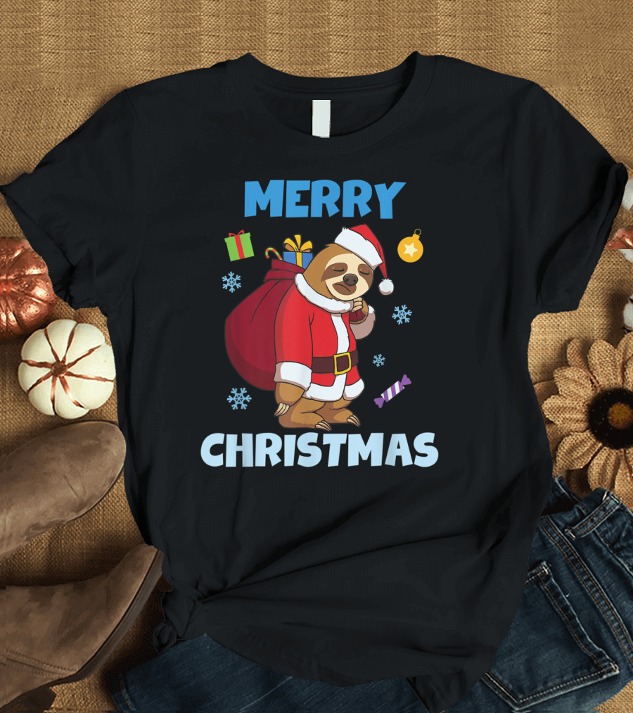 Merry Christmas Sloth Santa with Gifts for Sloth Lovers T-Shirt