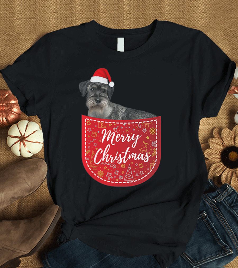 Standard Schnauzer Merry Christmas Dog Santa Hat T-Shirt