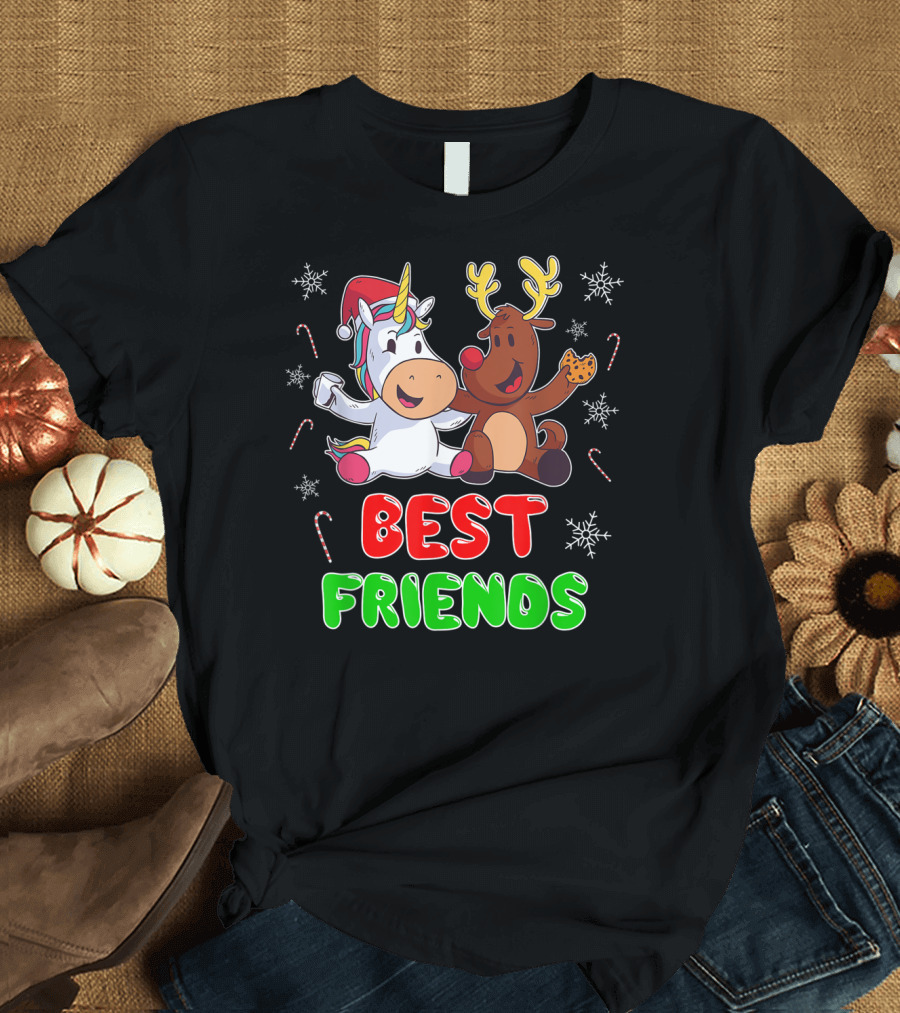 Best Friends Unicorn Reindeer Christmas Cookies Snowflakes Candy Canes T-Shirt