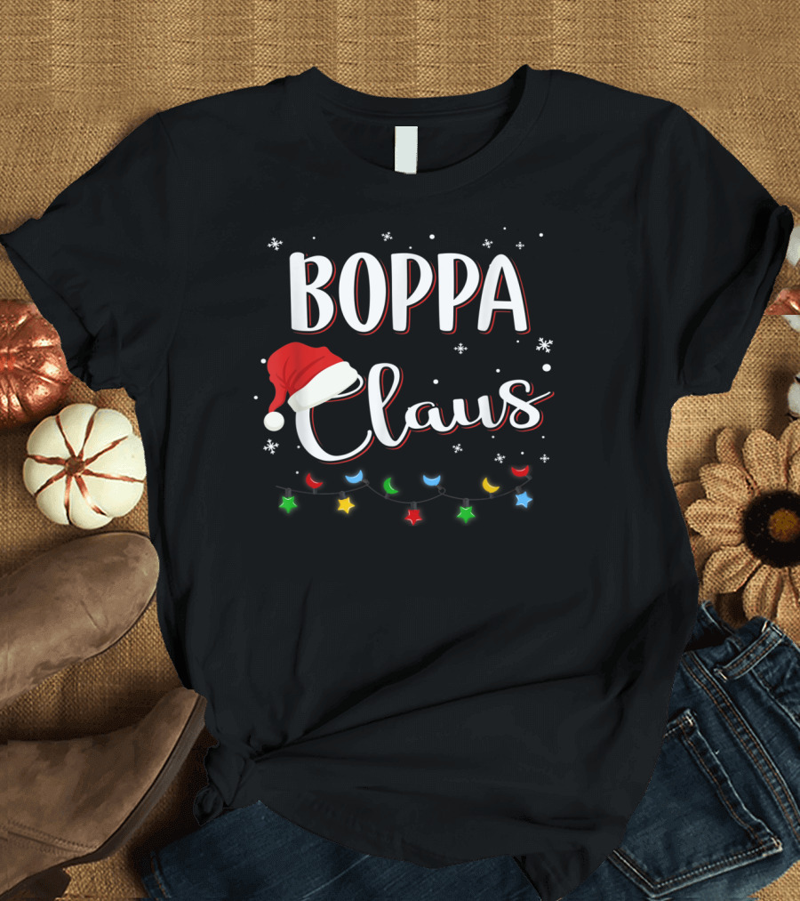 Boppa Claus Santa Hat Snowflakes and Christmas Lights T-Shirt