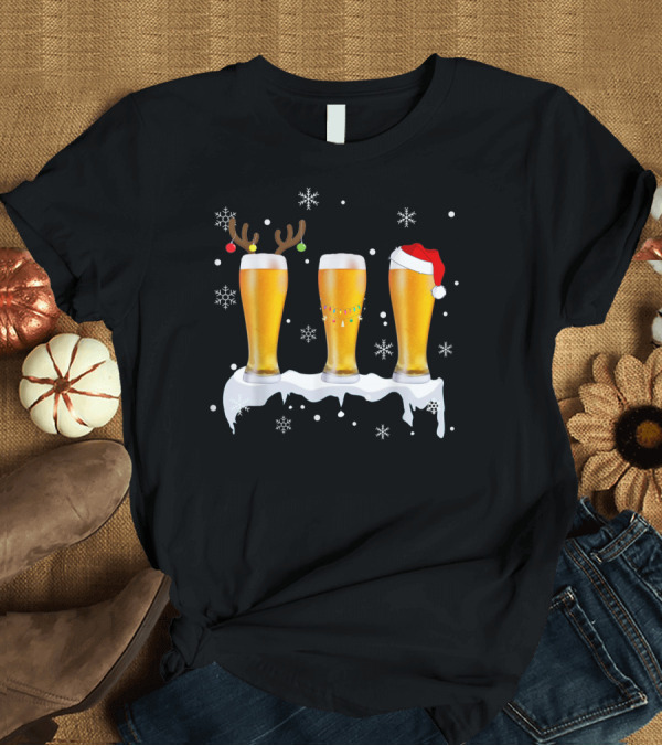 T-Shirt: Christmas Beer Reindeer Santa Holiday Snowflakes T-Shirt Christmas Beer Reindeer Santa Holiday Snowflakes T-Shirt