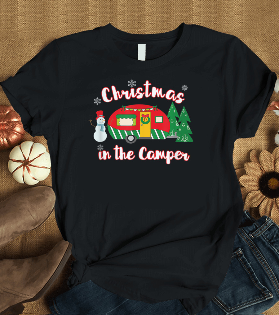 Christmas in the Camper with Snowman and Trees Family Pajama Top T-Shirt