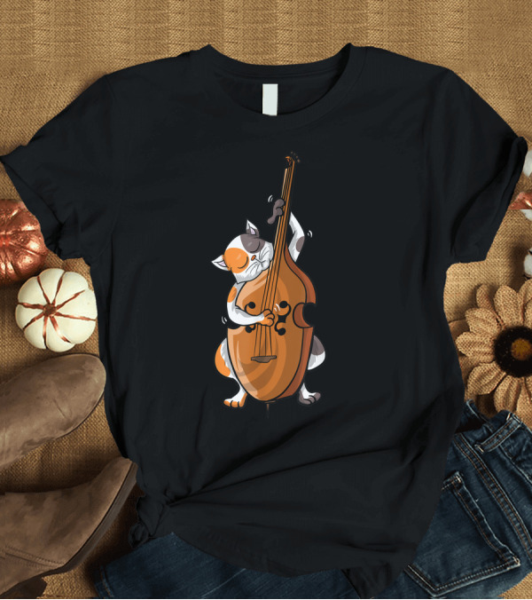 T-Shirt: Funny Cat Playing Double Bass Cool Animal Musician T-Shirt Funny Cat Playing Double Bass Cool Animal Musician T-Shirt