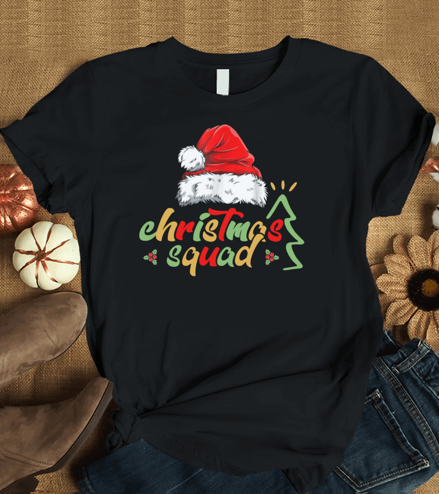 Christmas Squad Cute Santa Claus Hat Tree T-Shirt