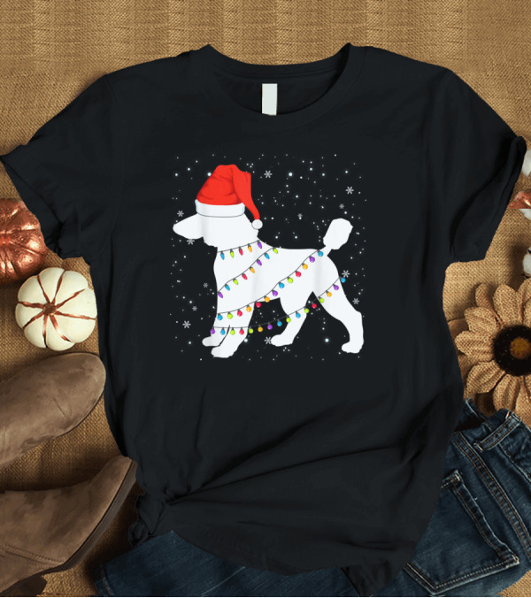 T-Shirt: Poodle Wrapped in Christmas Lights with Santa Hat and Snowflakes T-Shirt Poodle Wrapped in Christmas Lights with Santa Hat and Snowflakes T-Shirt