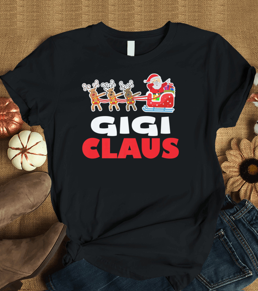 Gigi Claus Santa Sleigh with Reindeer T-Shirt