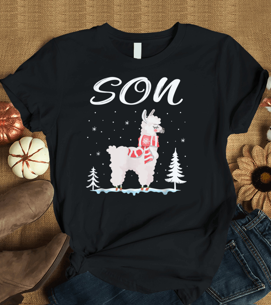 SON Llama Christmas Snowfall Scene T-Shirt