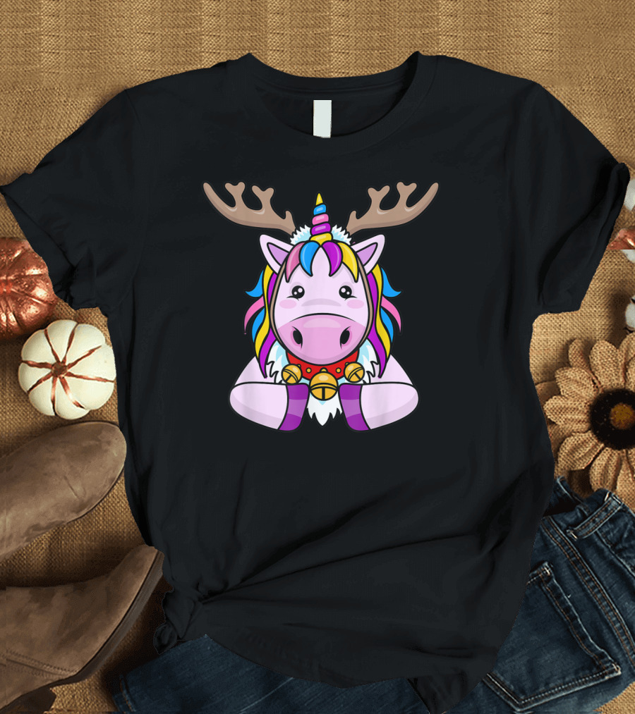 Unicorn Christmas Reindeer Animal Lovers Yule Festive Holiday Magic T-Shirt