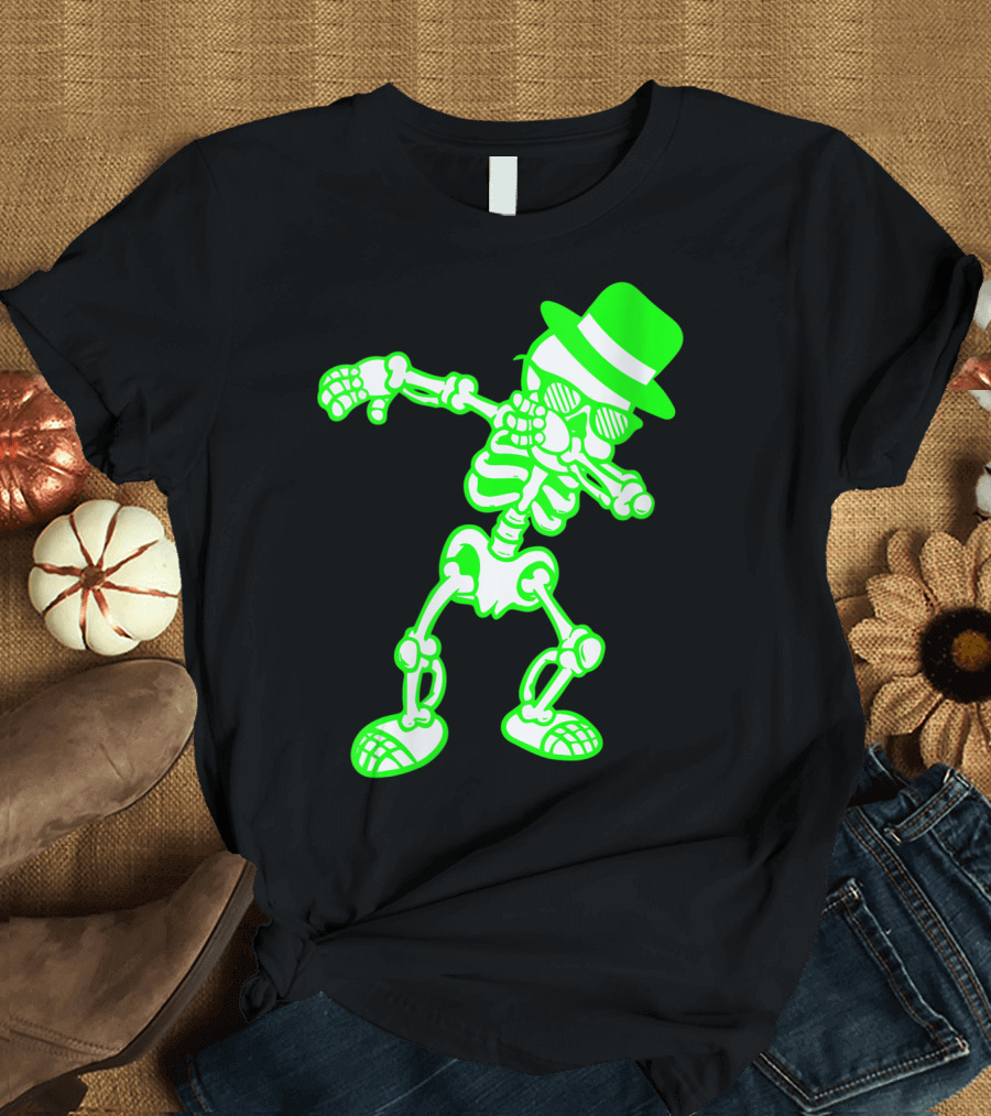 Dabbing Swag Undead Immortal Skeleton Neon Hat Sunglasses T-Shirt