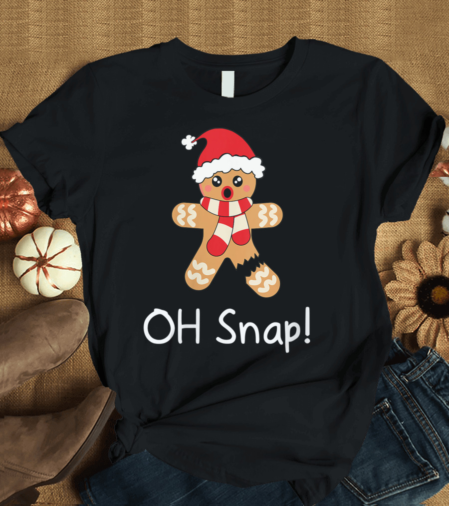 OH Snap Gingerbread Man Santa Hat Scarf Christmas T-Shirt