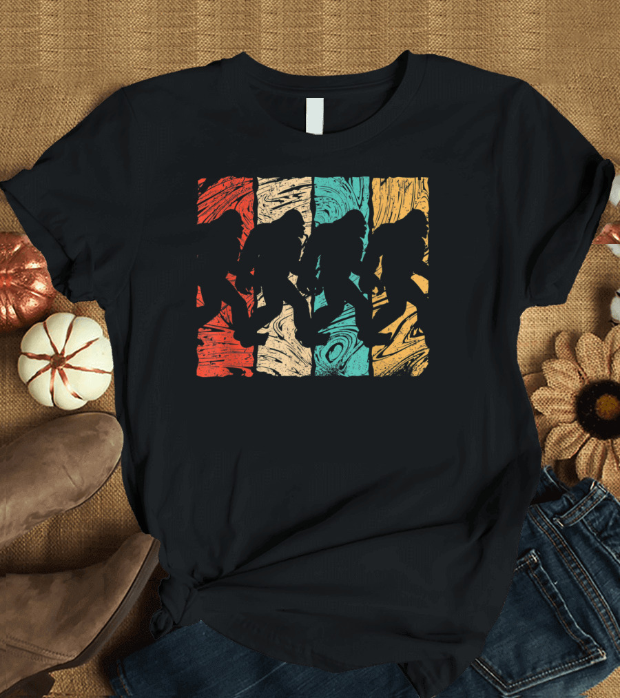 Bigfoot Vintage Sasquatch Colorful Silhouette Camping T-Shirt
