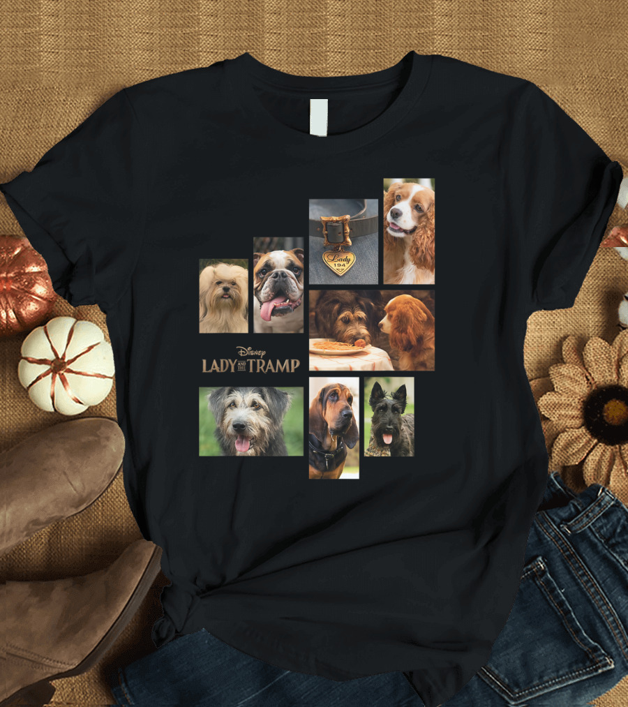 Disney Lady And The Tramp Live Action Dogs Collage with Lady 1954 Tag T-Shirt