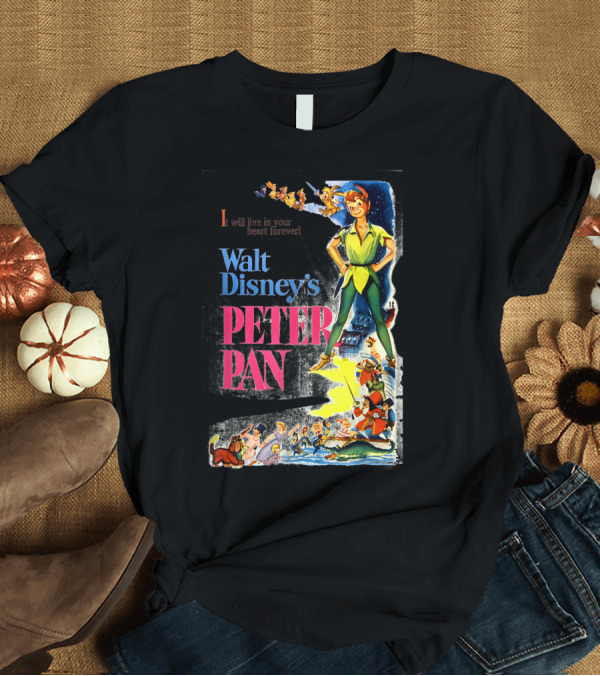 T-Shirt: Walt Disney's Peter Pan I Will Live in Your Heart Forever Vintage Cartoon T-Shirt Walt Disney's Peter Pan I Will Live in Your Heart Forever Vintage Cartoon T-Shirt