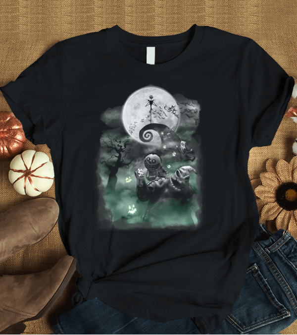 T-Shirt: Disney The Nightmare Before Christmas Haunted Halloween Oogie Boogie Full Moon Scene T-Shirt Disney The Nightmare Before Christmas Haunted Halloween Oogie Boogie Full Moon Scene T-Shirt
