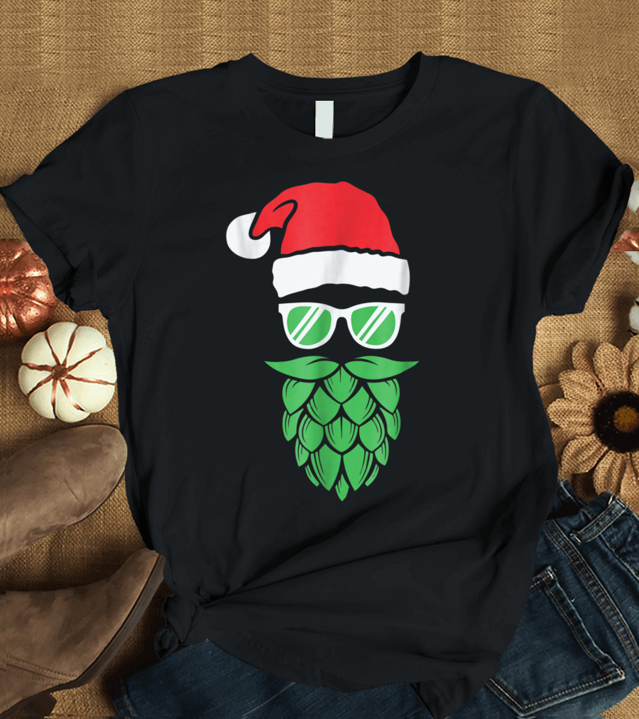 Funny Xmas Santa Hat Sunglasses Hop Beard T-Shirt