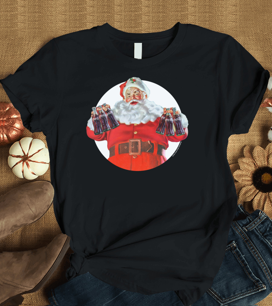 CocaCola Christmas Santa Claus Holding Bottles T-Shirt